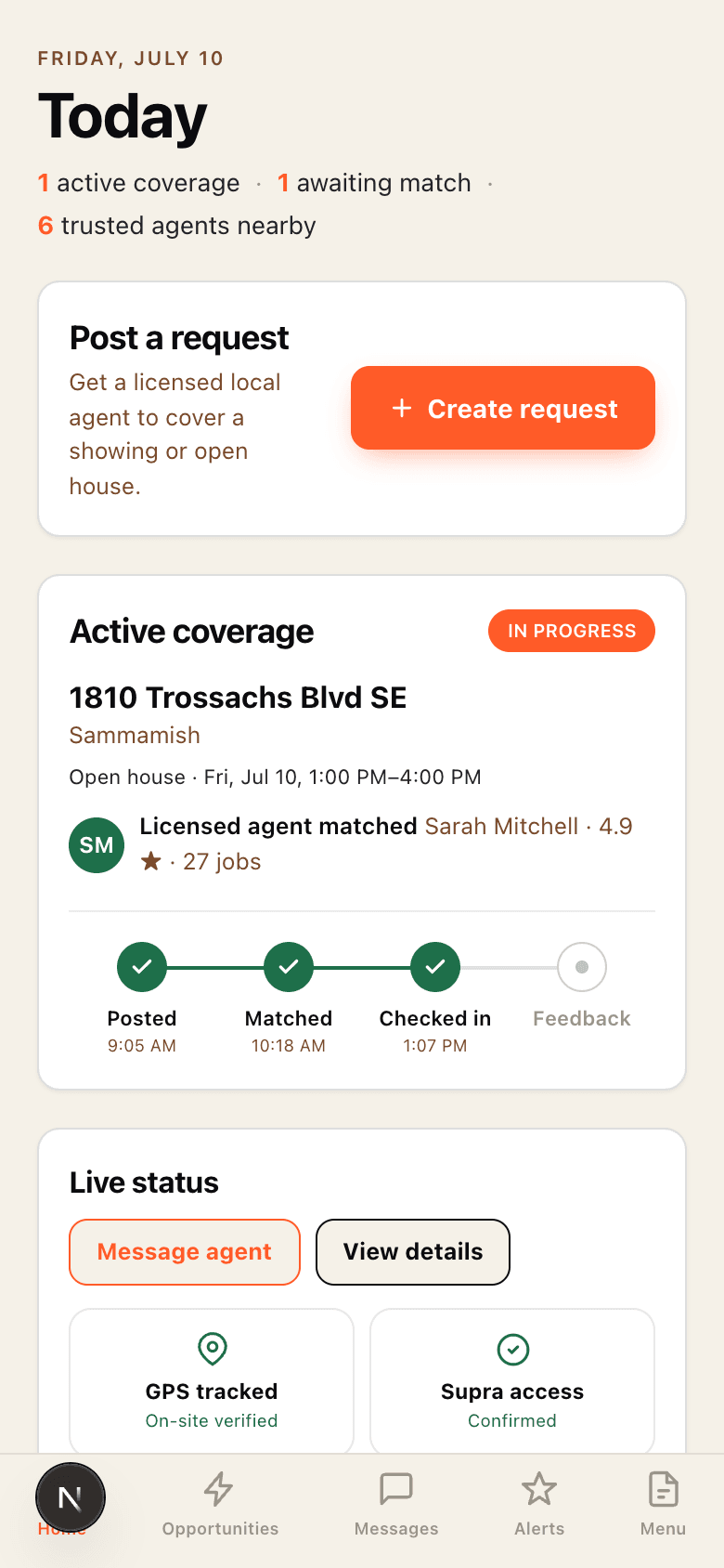 The same dashboard in the ShowingMarket mobile app